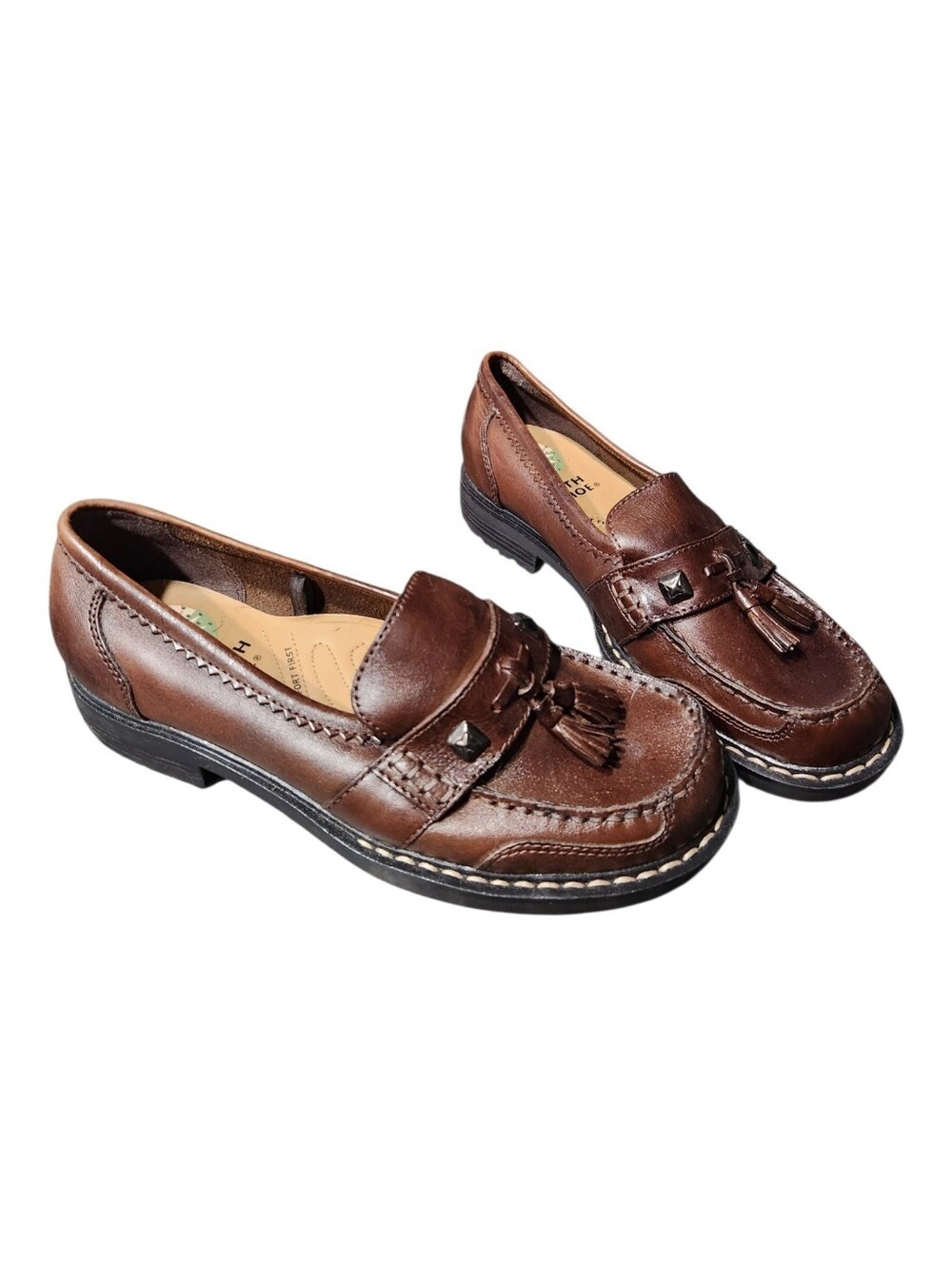 VINTAGE Earth Shoe Heather Leather Tassel Loafers Brown Size 8W